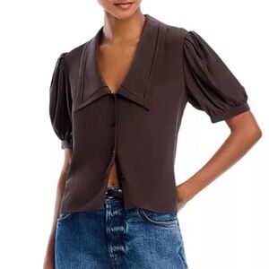 Frame Chocolate Brown Short-Sleeve Button-Front Blouse